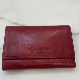 Cristina Red Leather Wallet—Beautiful!!  Many Compartments—Like New Condition!